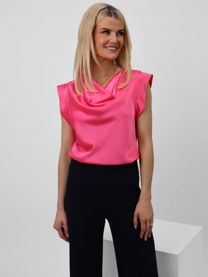 Kate & Pippa Suzy Satin Cowl Neck Top In Pink-Nicola Ross