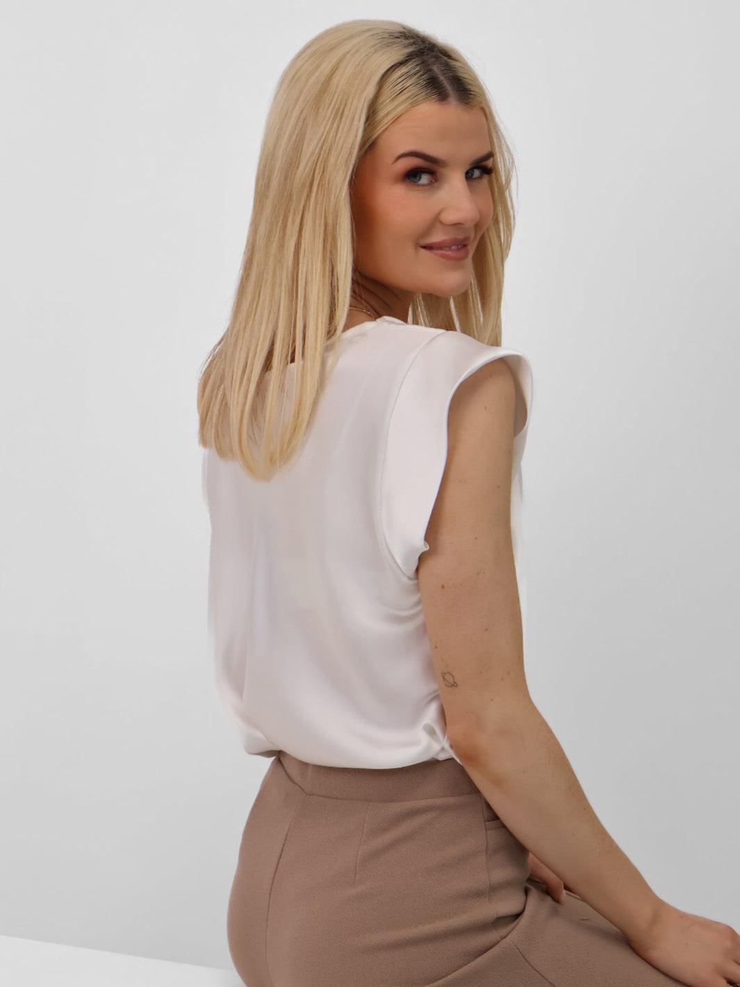 Kate & Pippa Suzy Satin Cowl Neck Top In White-Nicola Ross