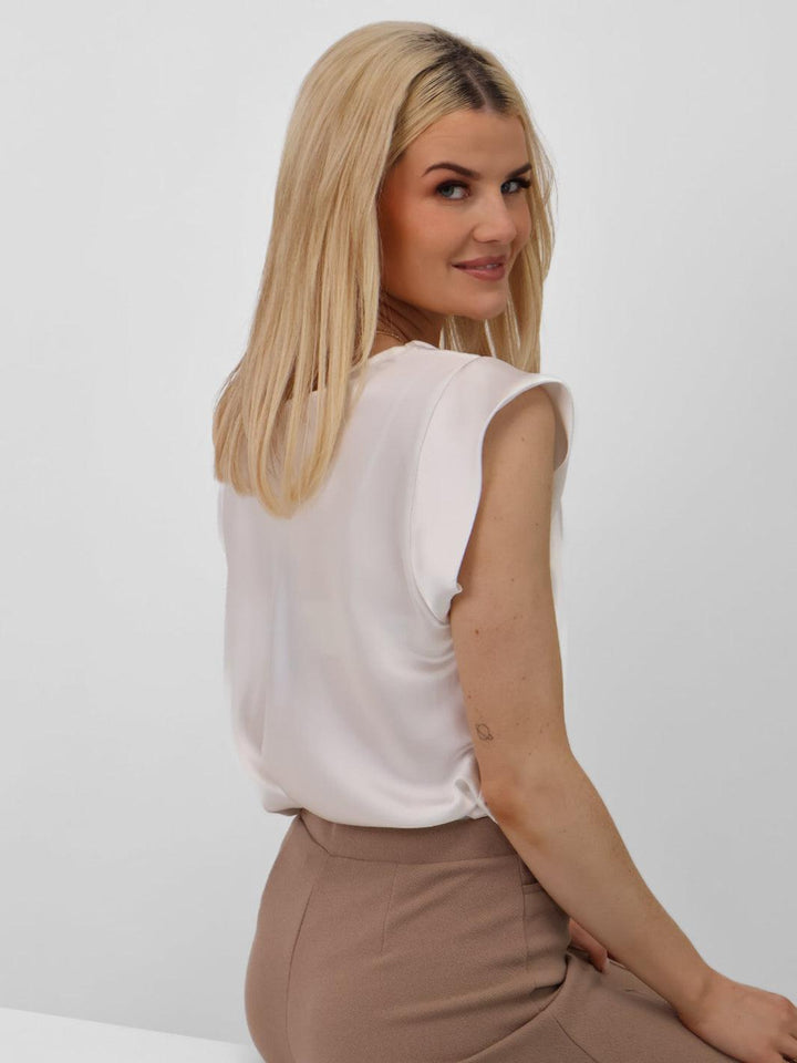 Kate & Pippa Suzy Satin Cowl Neck Top In White-Nicola Ross