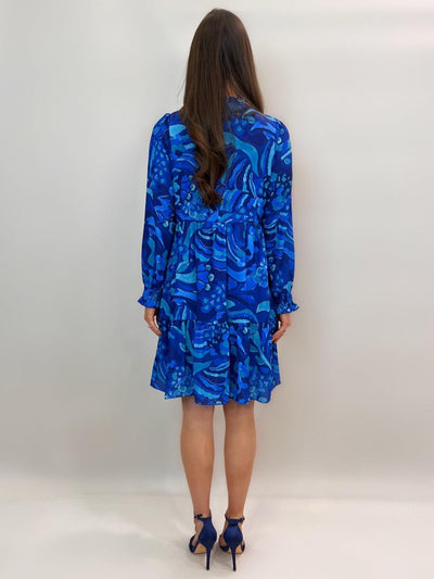 Kate & Pippa Tano Mini Dress AW22 - Royal Blue Print-Nicola Ross