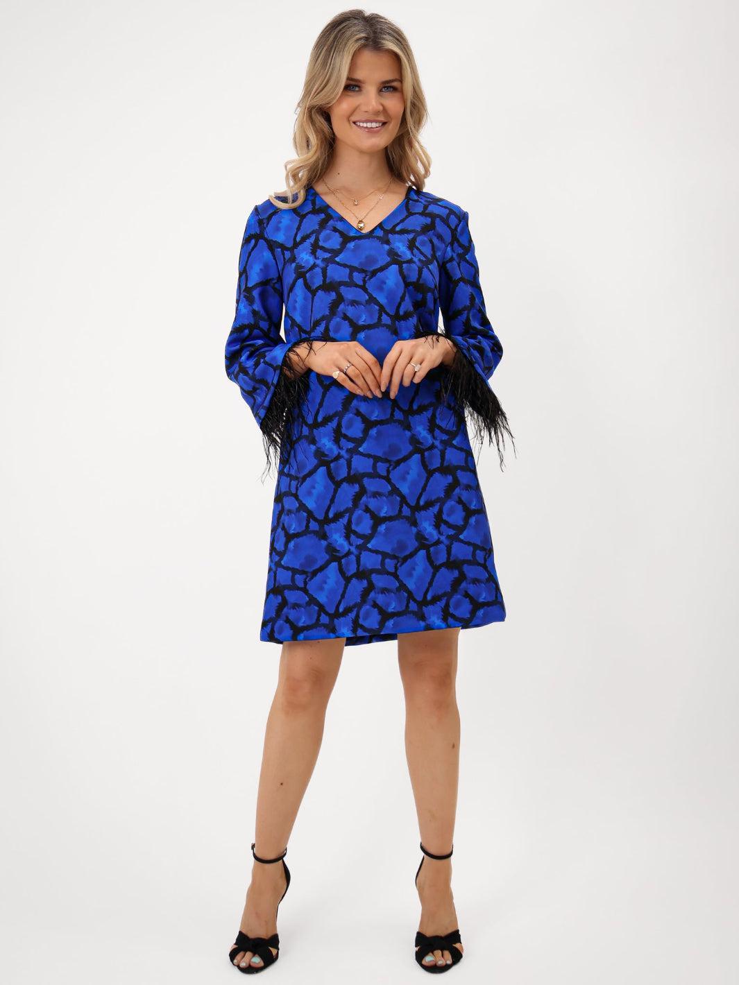 Kate & Pippa Taylor Mini Shift Dress In Blue Print-Nicola Ross