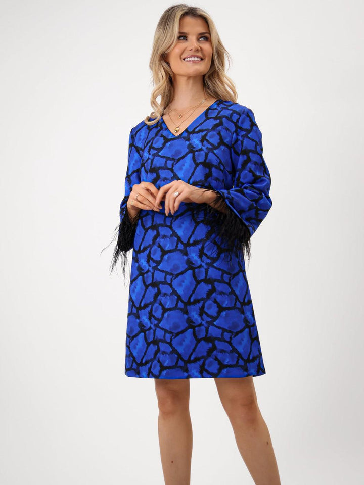 Kate & Pippa Taylor Mini Shift Dress In Blue Print-Nicola Ross