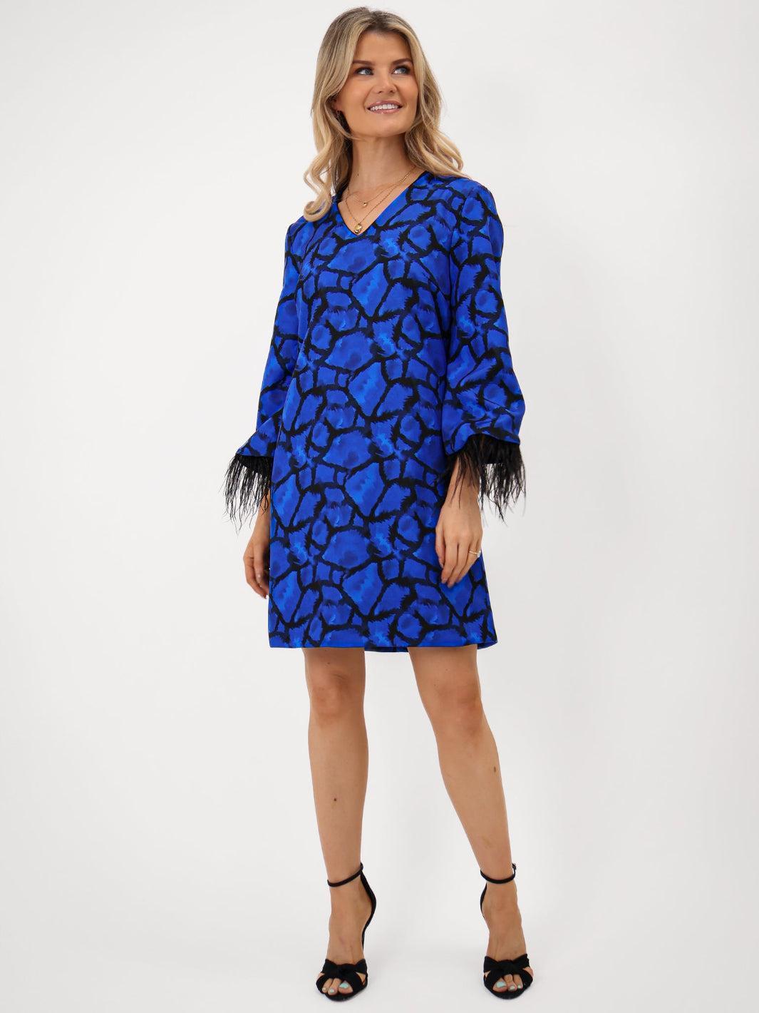 Kate & Pippa Taylor Mini Shift Dress In Blue Print-Nicola Ross