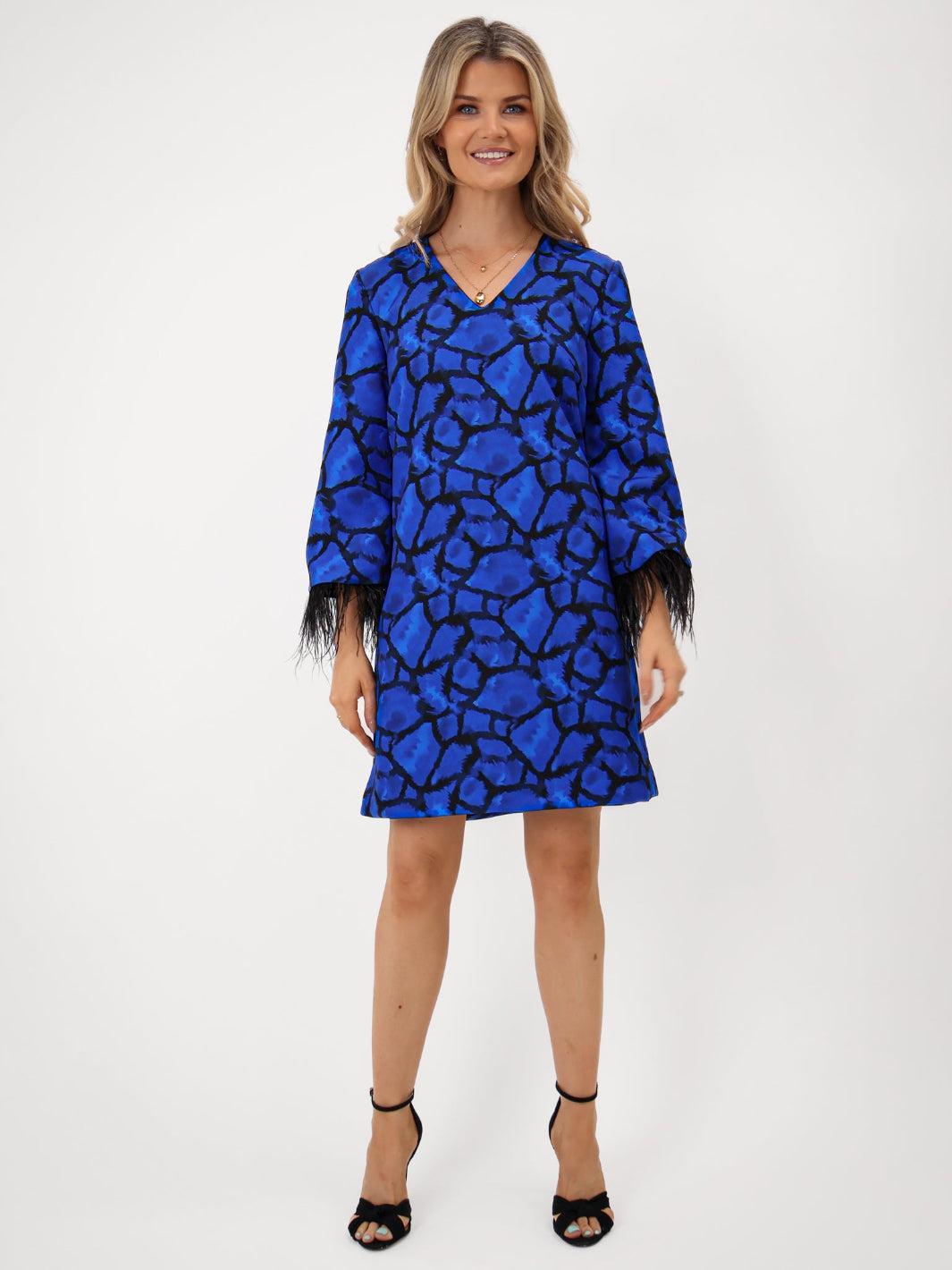 Kate & Pippa Taylor Mini Shift Dress In Blue Print-Nicola Ross