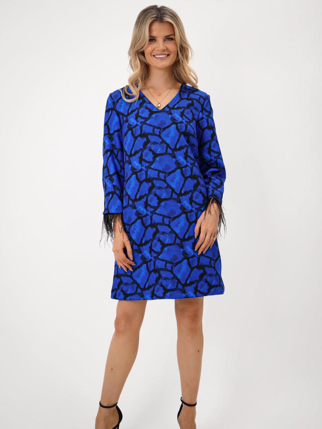 Kate & Pippa Taylor Mini Shift Dress In Blue Print-Nicola Ross