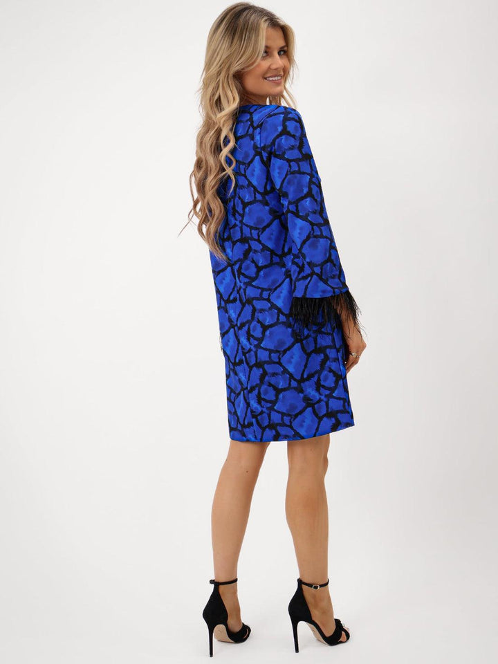 Kate & Pippa Taylor Mini Shift Dress In Blue Print-Nicola Ross