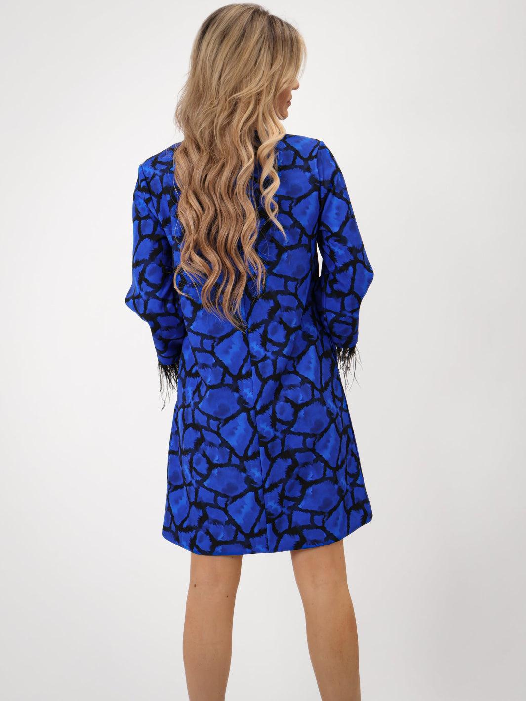 Kate & Pippa Taylor Mini Shift Dress In Blue Print-Nicola Ross