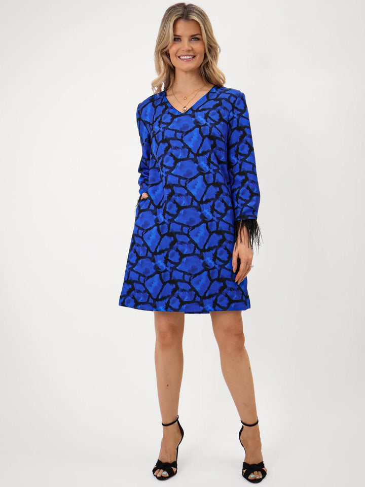 Kate & Pippa Taylor Mini Shift Dress In Blue Print-Nicola Ross