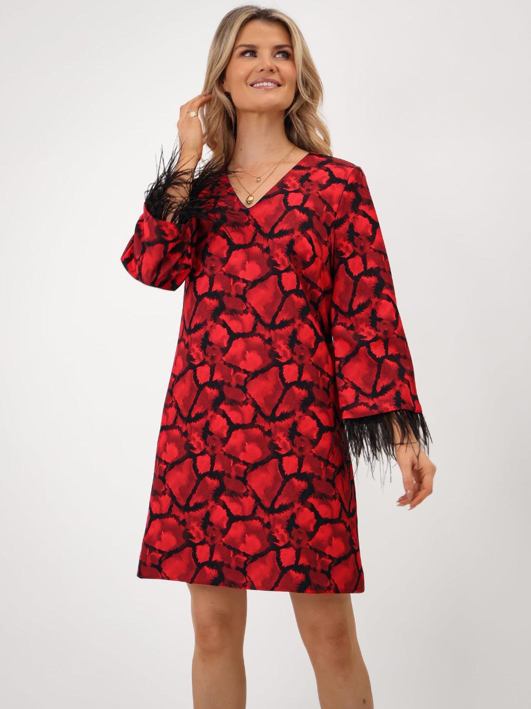 Kate & Pippa Taylor Mini Shift Dress In Red Print-Nicola Ross
