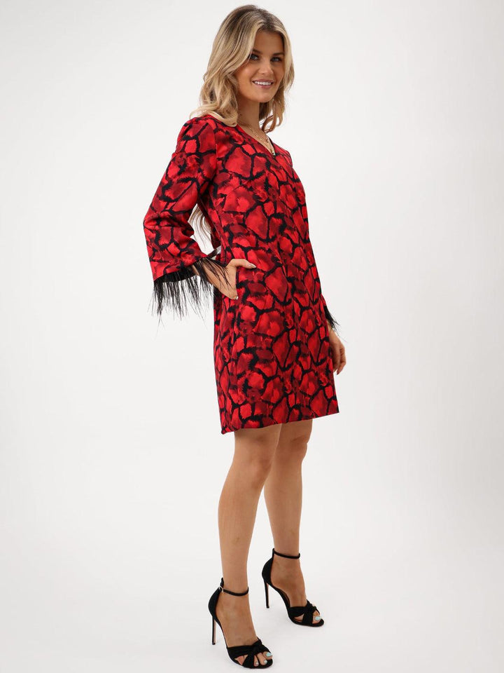 Kate & Pippa Taylor Mini Shift Dress In Red Print-Nicola Ross