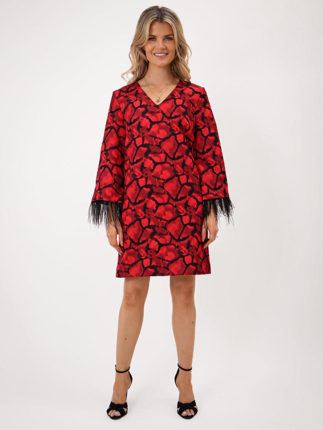 Kate & Pippa Taylor Mini Shift Dress In Red Print-Nicola Ross