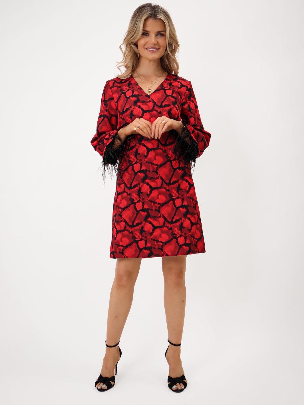 Kate & Pippa Taylor Mini Shift Dress In Red Print-Nicola Ross