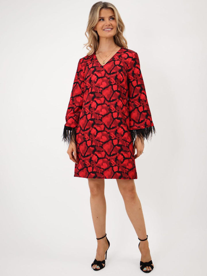 Kate & Pippa Taylor Mini Shift Dress In Red Print-Nicola Ross