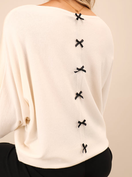 Kate & Pippa Venice Bow Knit In Cream-Nicola Ross
