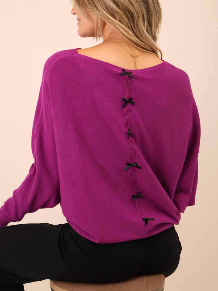 Kate & Pippa Venice Bow Knit In Magenta-Nicola Ross