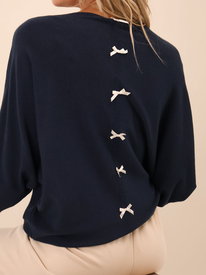 Kate & Pippa Venice Bow Knit In Navy-Nicola Ross