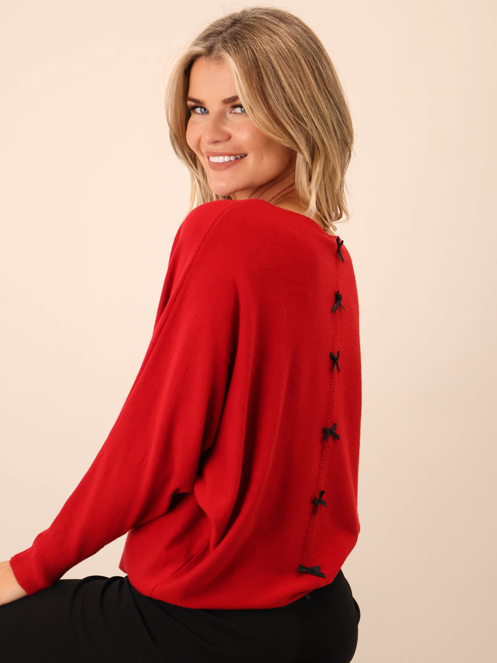 Kate & Pippa Venice Bow Knit In Red-Nicola Ross