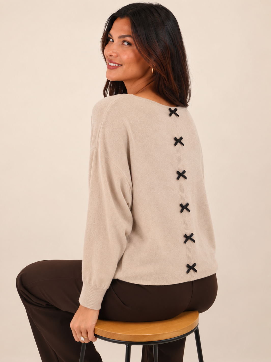 Kate & Pippa Venice Bow Knit In Sand-Nicola Ross