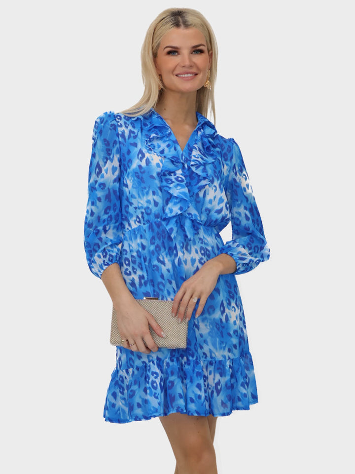 Kate & Pippa Vicky Mini Dress In Blue Print-Nicola Ross