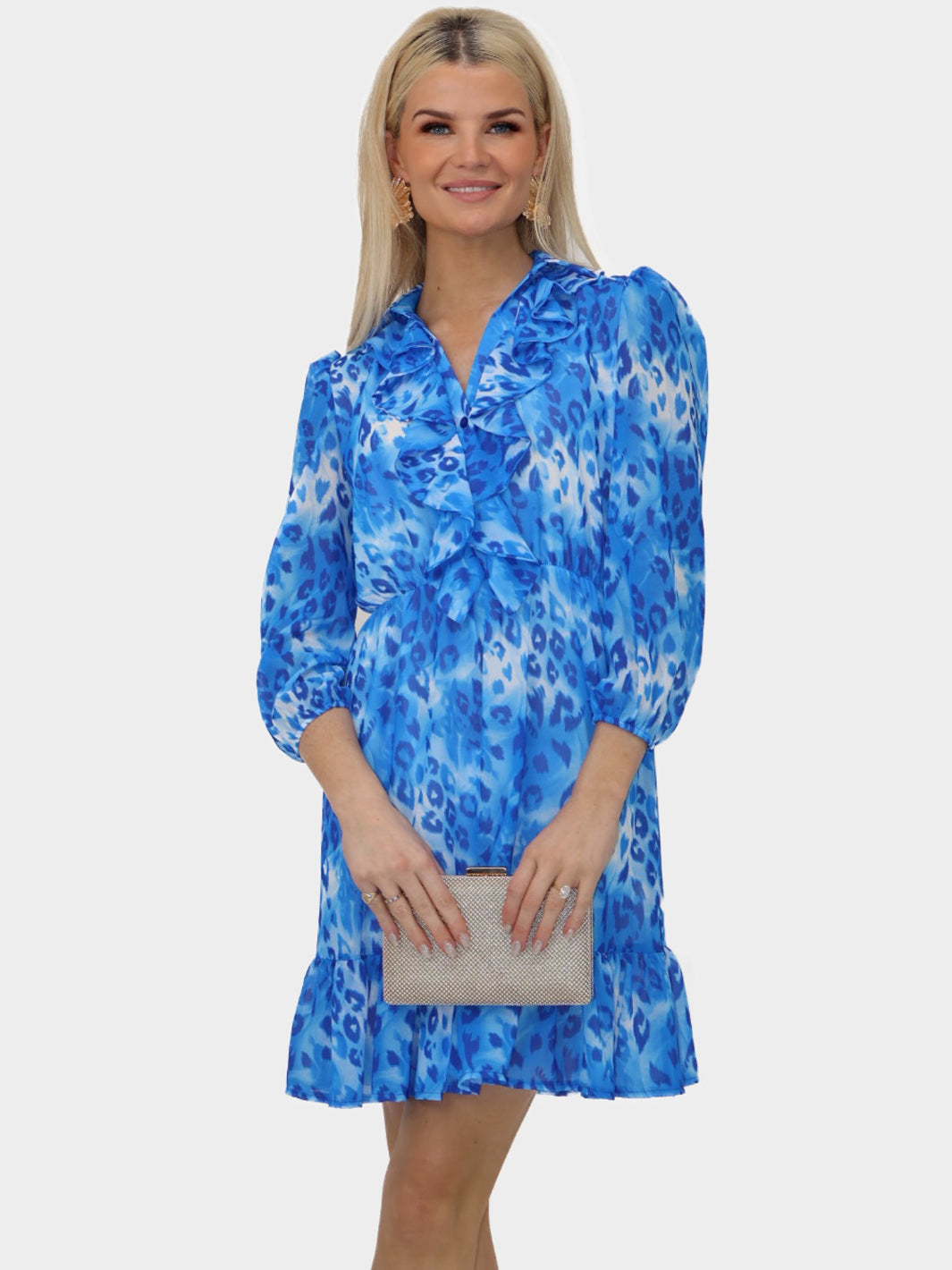 Kate & Pippa Vicky Mini Dress In Blue Print-Nicola Ross