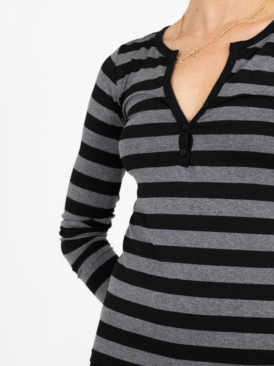 Kate & Pippa Vicky Striped V Neck Top In Grey / Black-Nicola Ross