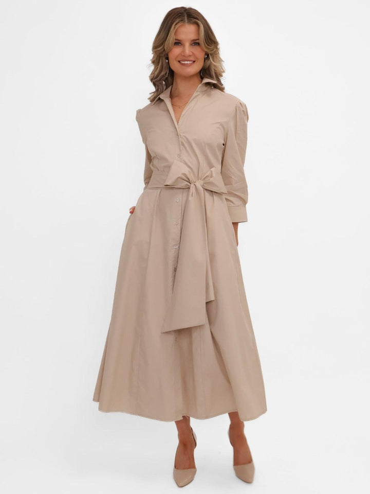Kate & Pippa Victoria Midi Dress In Beige-Nicola Ross