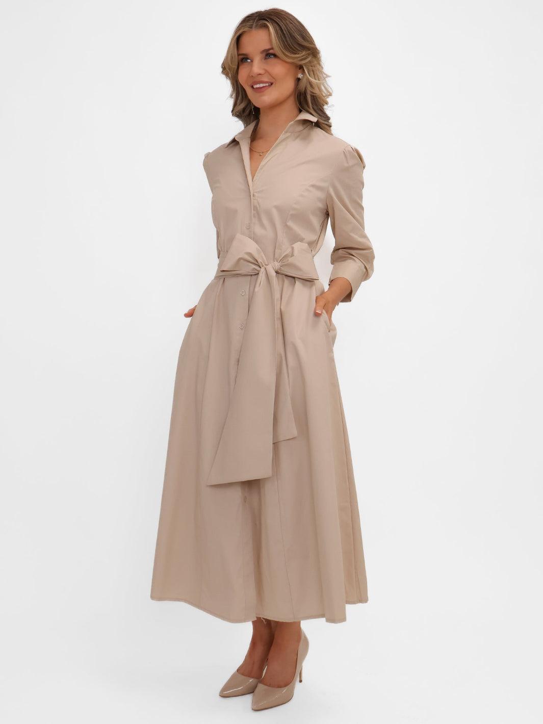 Kate & Pippa Victoria Midi Dress In Beige-Nicola Ross