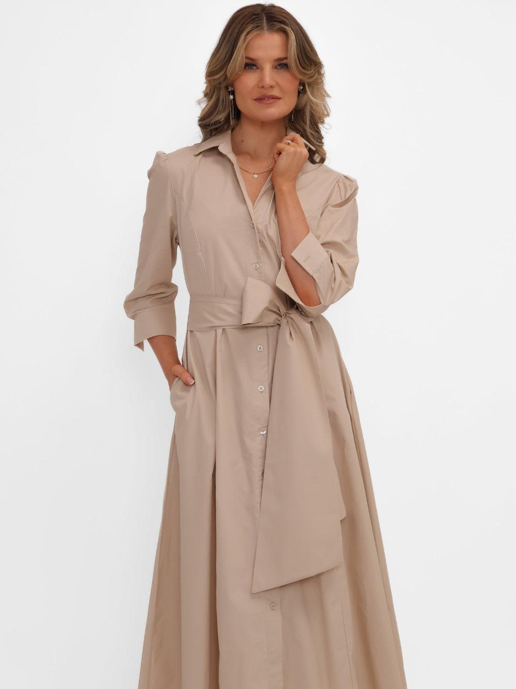 Kate & Pippa Victoria Midi Dress In Beige-Nicola Ross