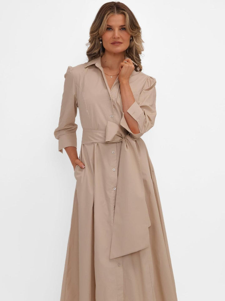Kate & Pippa Victoria Midi Dress In Beige-Nicola Ross