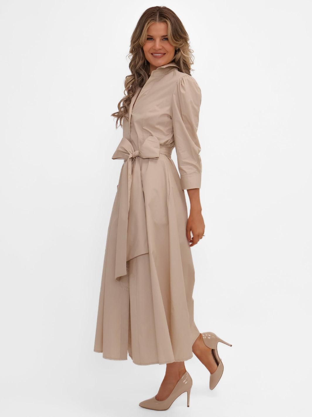 Kate & Pippa Victoria Midi Dress In Beige-Nicola Ross