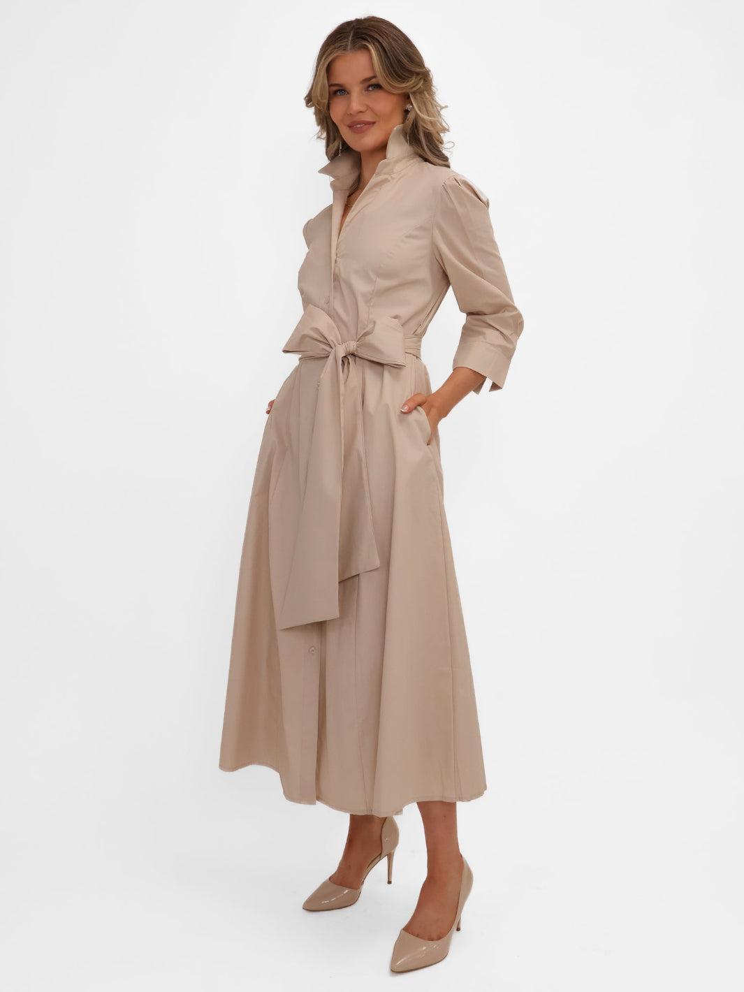 Kate & Pippa Victoria Midi Dress In Beige-Nicola Ross