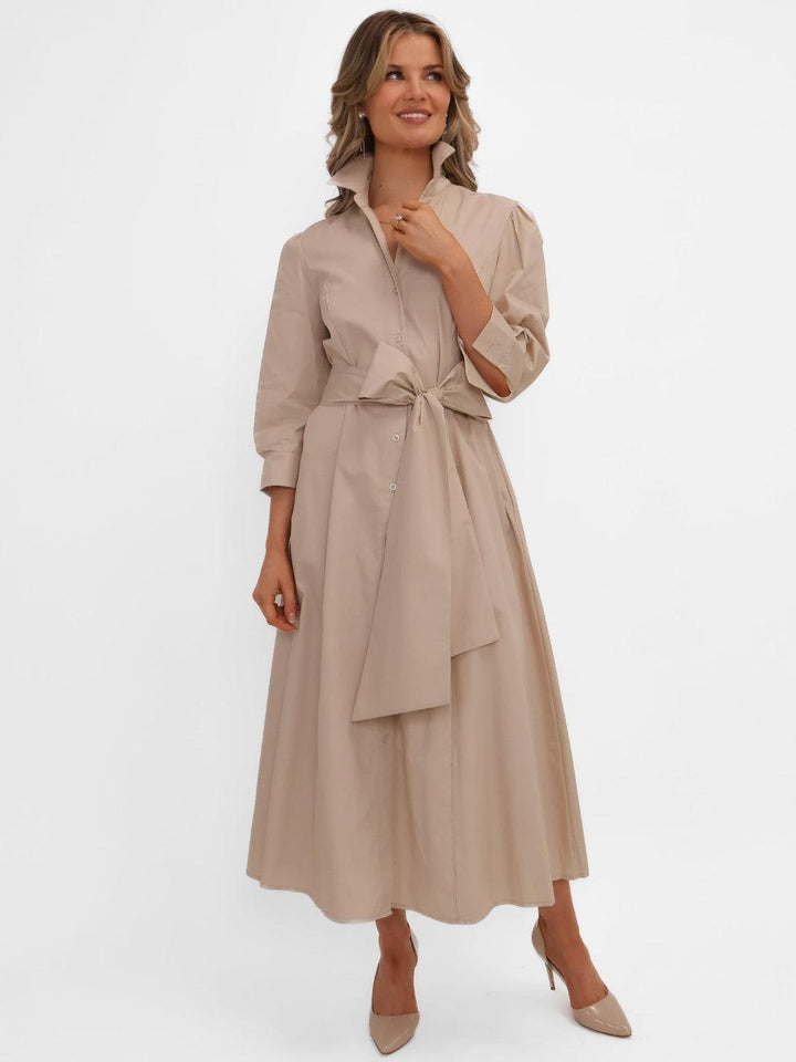 Kate & Pippa Victoria Midi Dress In Beige-Nicola Ross