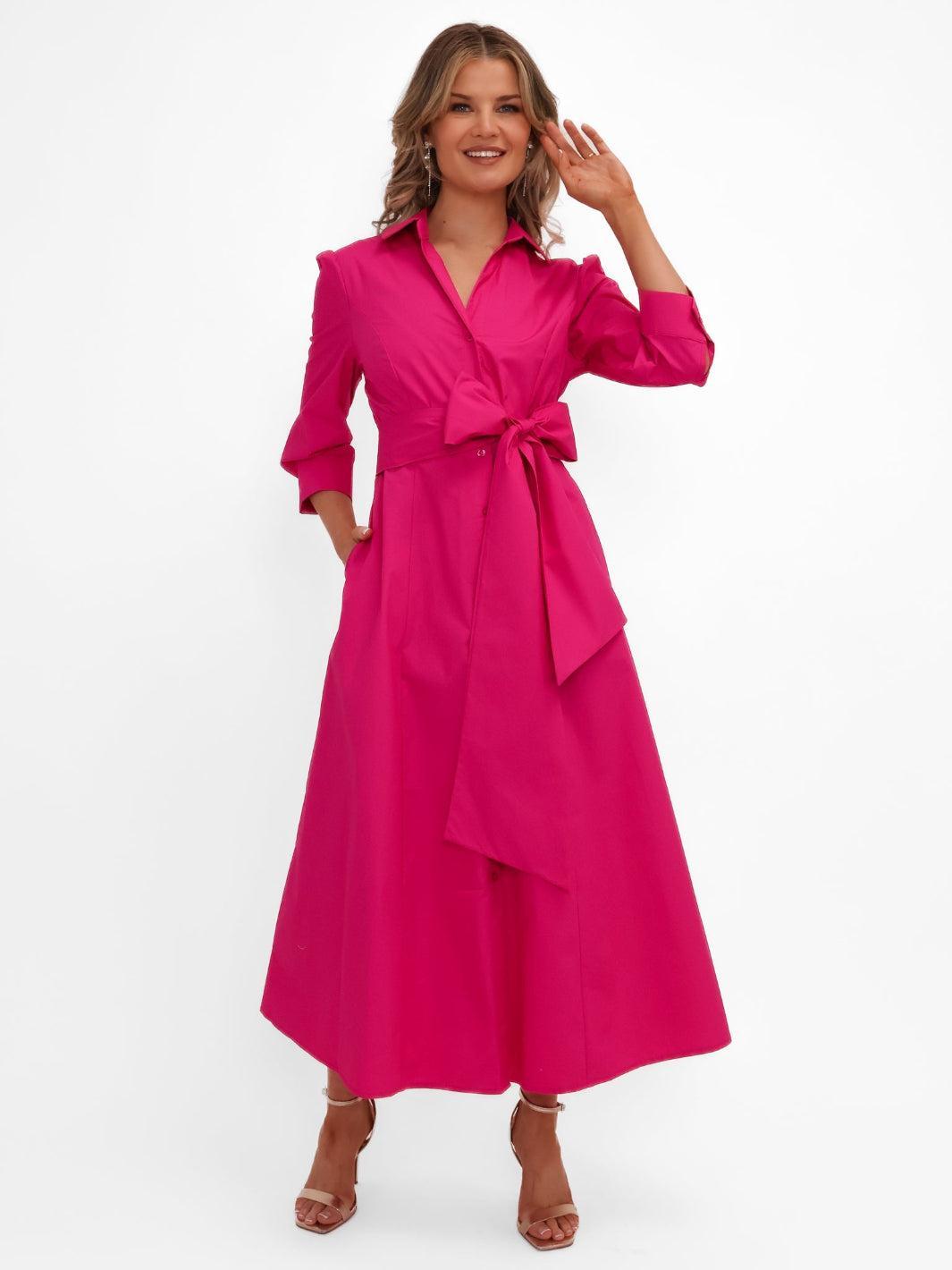 Kate & Pippa Victoria Midi Dress In Cerise Pink-Nicola Ross