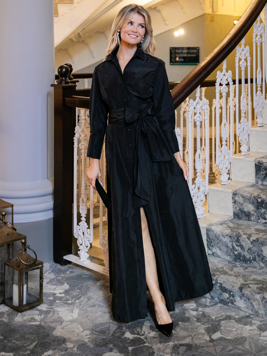 Kate & Pippa Victoria Taffeta Maxi Dress In Black-Nicola Ross