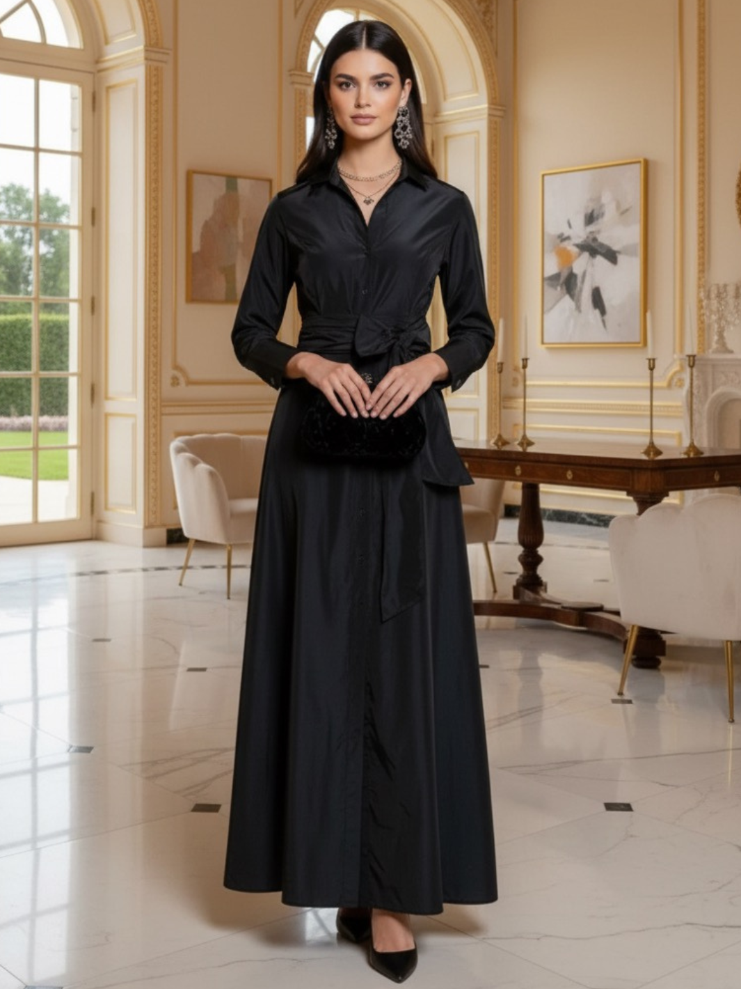 Kate & Pippa Victoria Taffeta Maxi Dress In Black-Nicola Ross