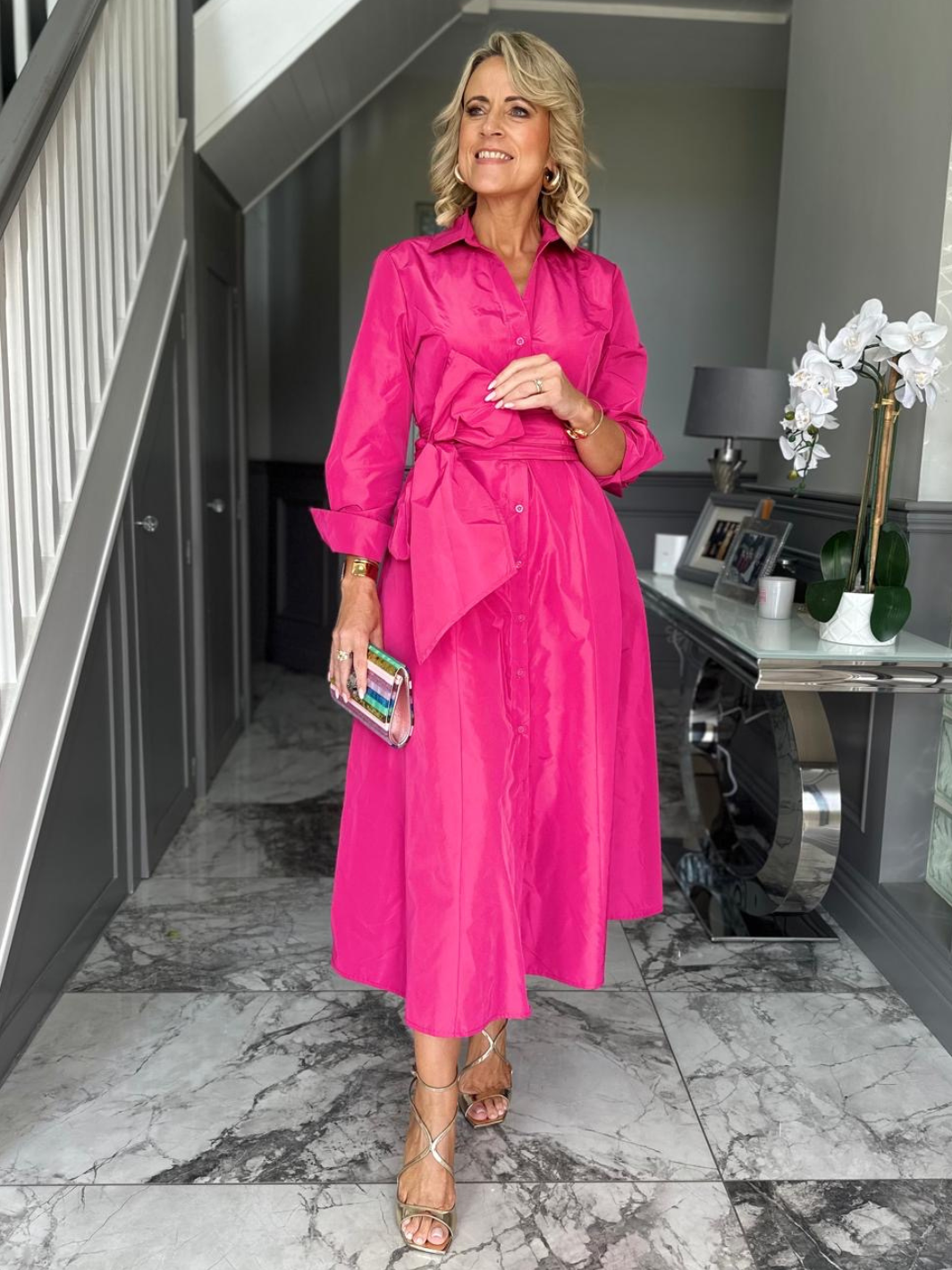 Kate & Pippa Victoria Taffeta Midi Dress In Pink-Nicola Ross