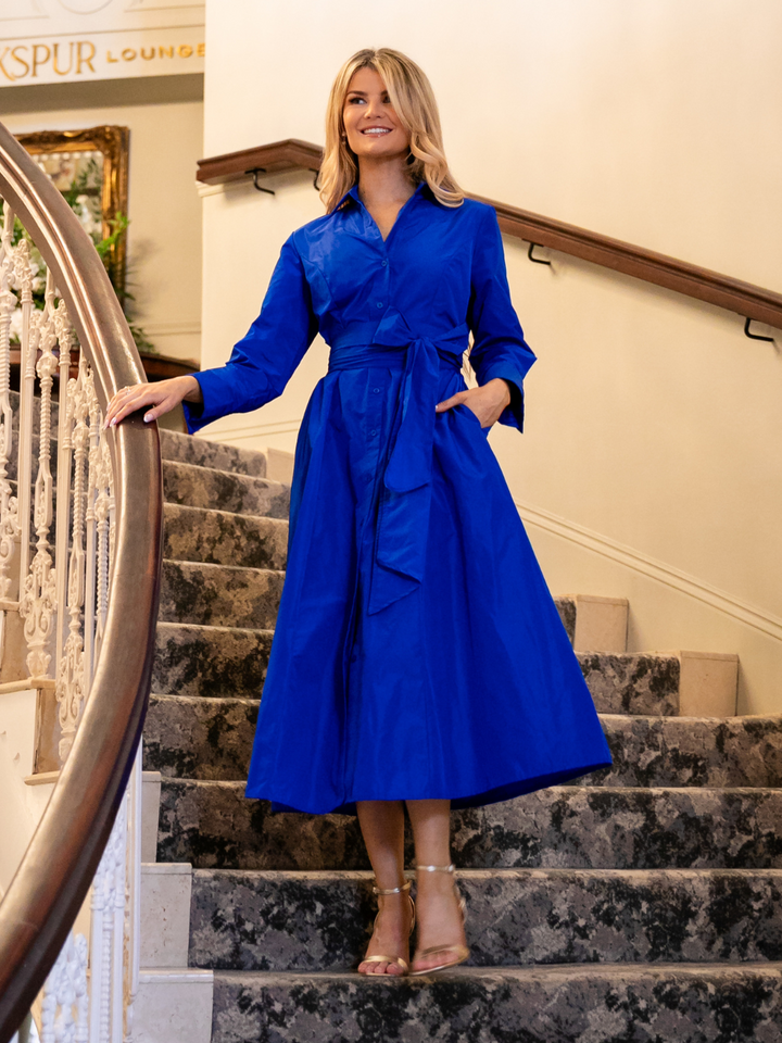 Kate & Pippa Victoria Taffeta Midi Dress In Royal Blue-Nicola Ross