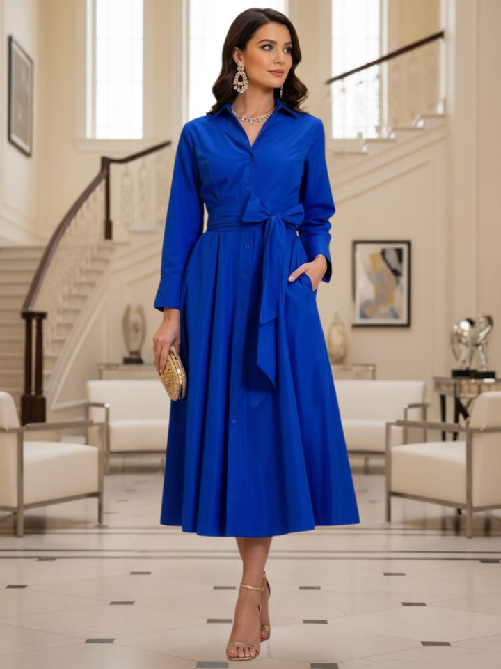 Kate & Pippa Victoria Taffeta Midi Dress In Royal Blue-Nicola Ross