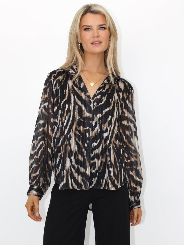 Kate & Pippa Vivi Top In Black/ Beige Print-Nicola Ross