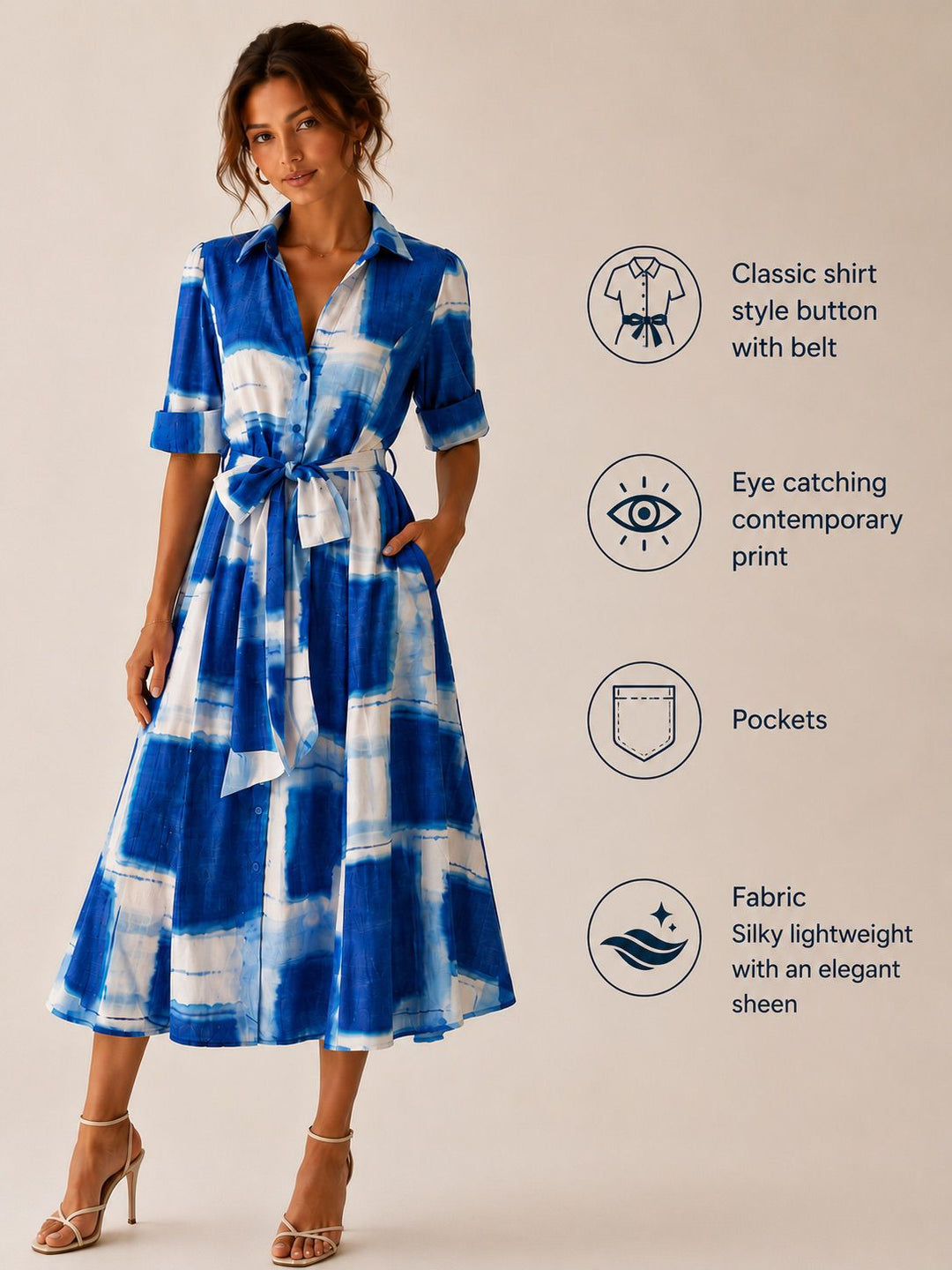 Kate & Pippa Vogue Midi Dress In Blue Print-Occasion Wear-Guest of the wedding-Nicola Ross