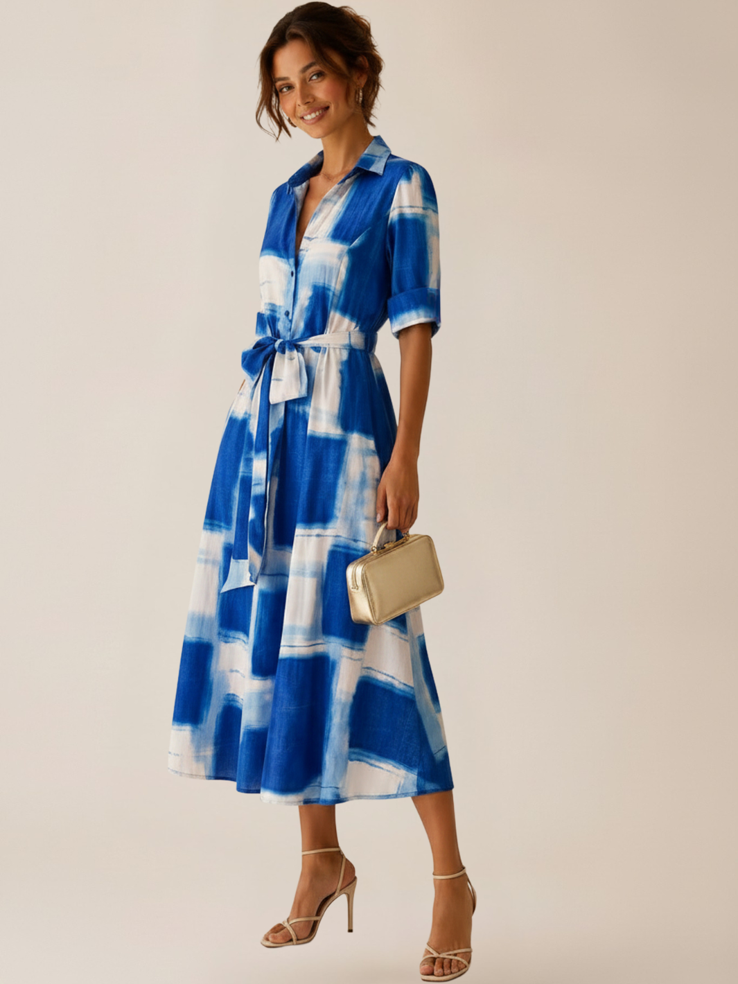 Kate & Pippa Vogue Midi Dress In Blue Print-Occasion Wear-Guest of the wedding-Nicola Ross