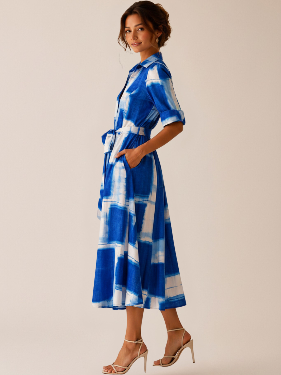 Kate & Pippa Vogue Midi Dress In Blue Print-Occasion Wear-Guest of the wedding-Nicola Ross