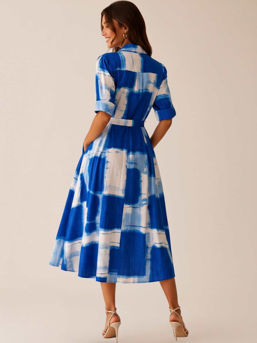 Kate & Pippa Vogue Midi Dress In Blue Print-Occasion Wear-Guest of the wedding-Nicola Ross