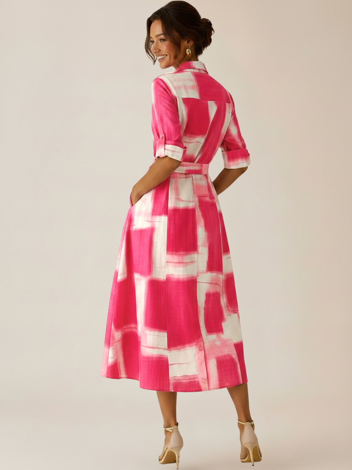 Kate & Pippa Vogue Midi Dress In Pink Print-Occasion Wear-Guest of the wedding-Nicola Ross