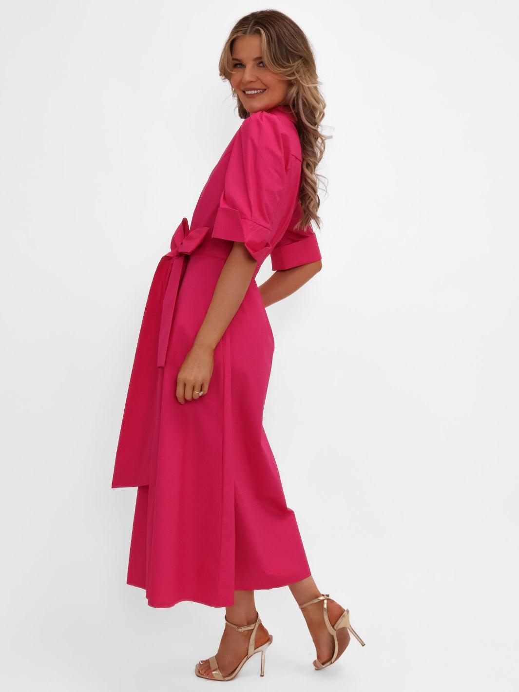 Kate & Pippa Whitney Midi Dress In Cerise Pink-Nicola Ross
