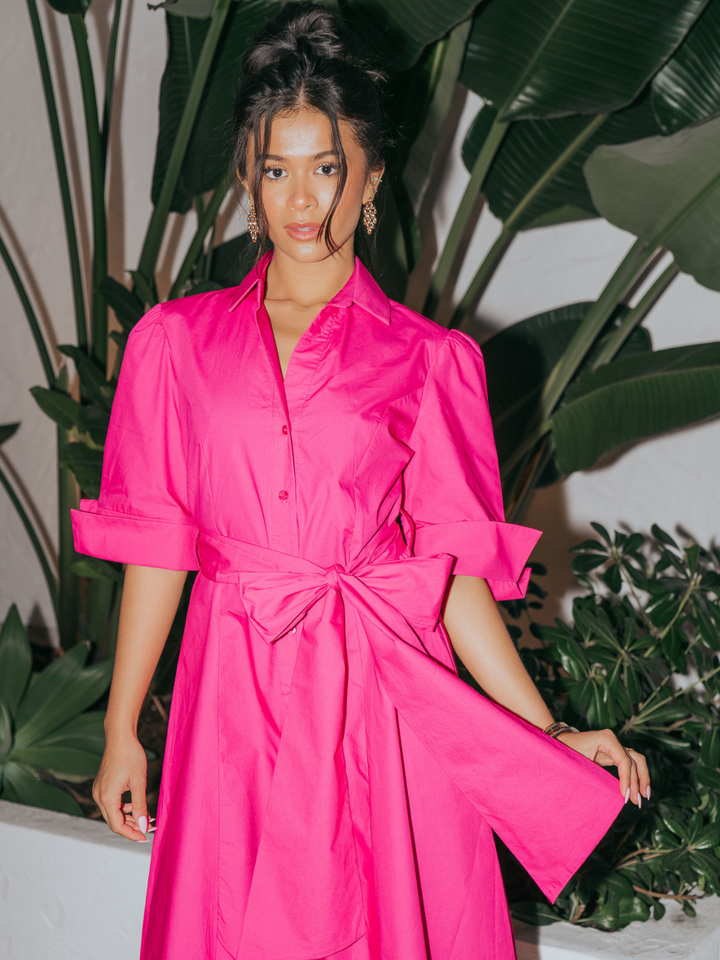 Kate & Pippa Whitney Midi Dress In Cerise Pink-Occasion Wear-Guest of the wedding-Nicola Ross