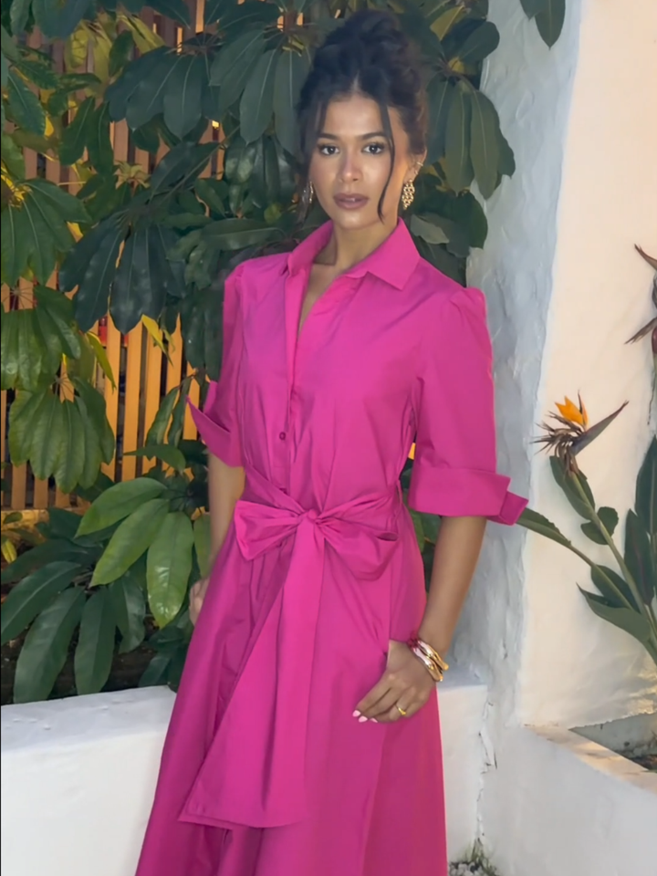 Kate & Pippa Whitney Midi Dress In Cerise Pink-Occasion Wear-Guest of the wedding-Nicola Ross