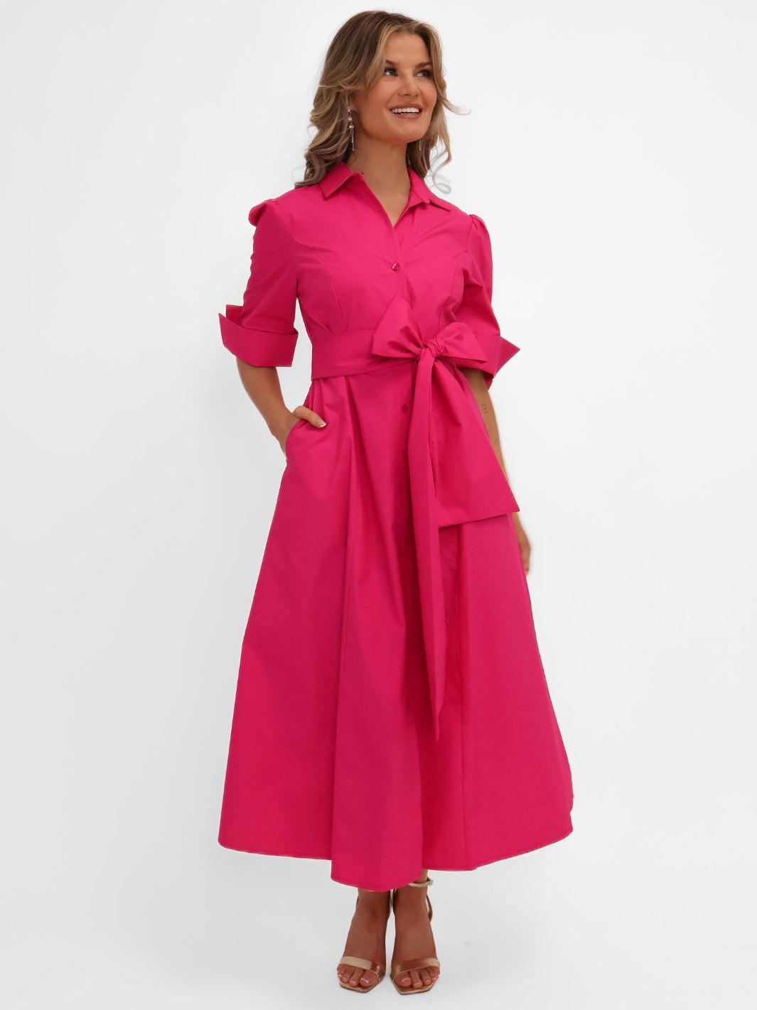 Kate & Pippa Whitney Midi Dress In Cerise Pink-Nicola Ross