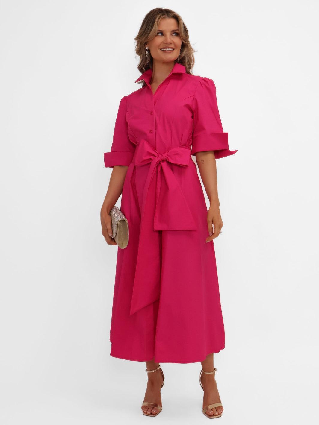 Kate & Pippa Whitney Midi Dress In Cerise Pink – Nicola Ross