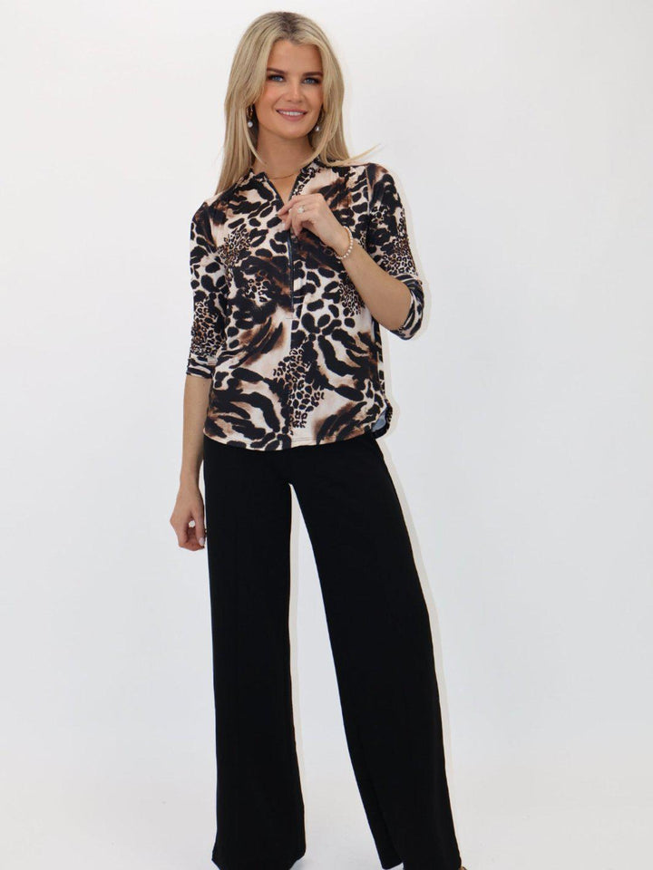 Kate & Pippa Zip Top In Beige Print-Nicola Ross